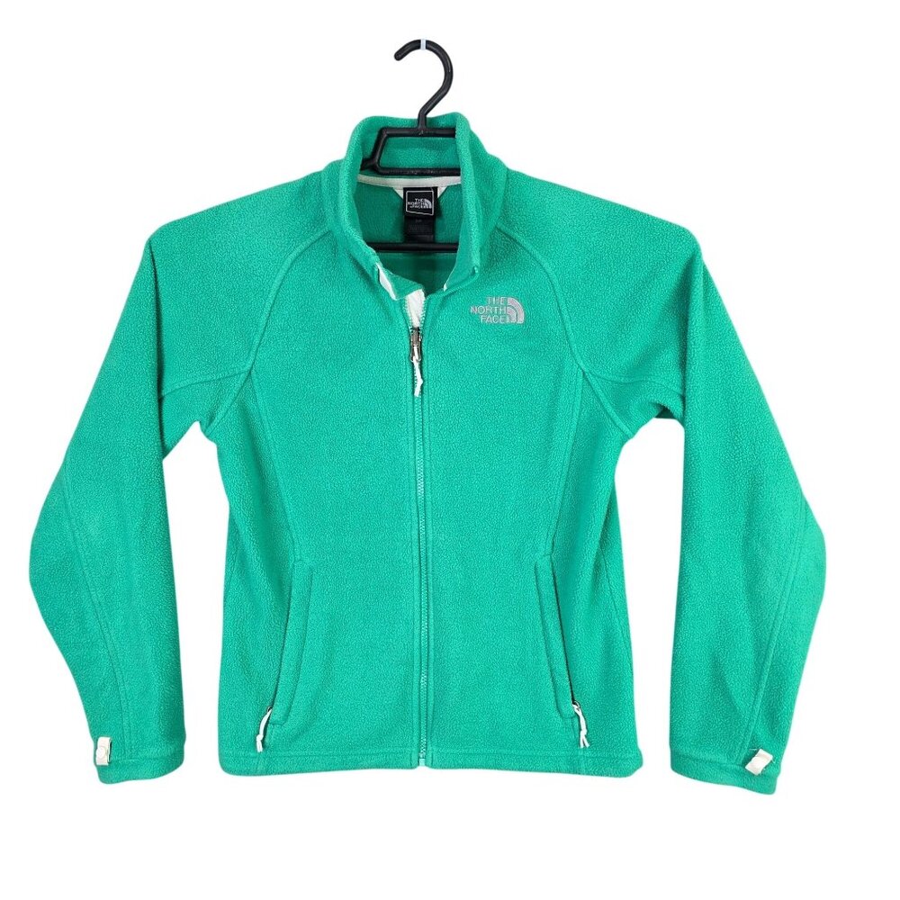 Womens The North Face Green Full Zip Fleece Jacket Polyester Long Sleeve Size S
